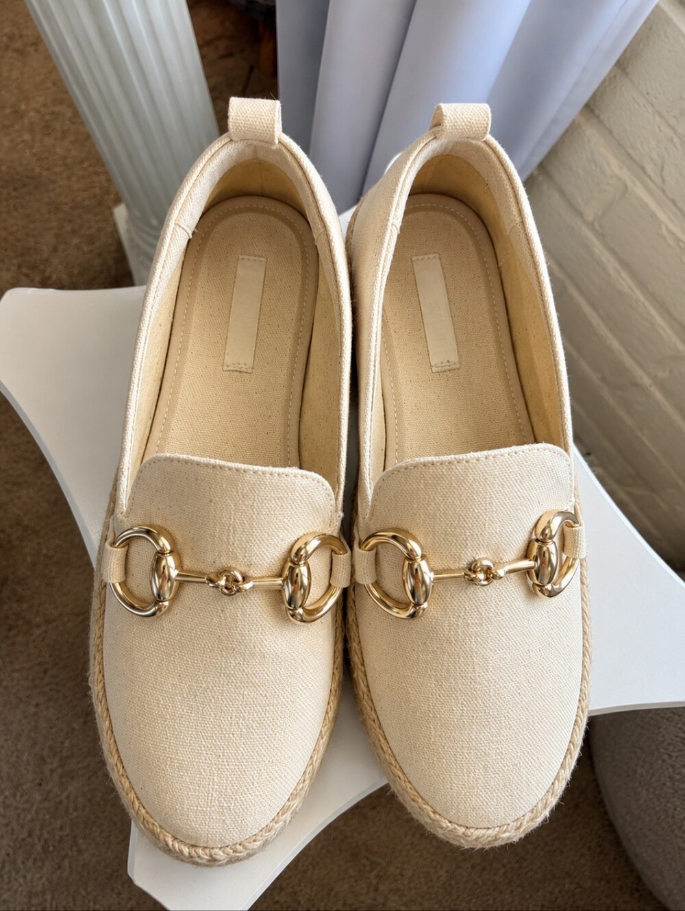 H&M Cream Canvas Espadrille Loafers with Gold Bit Size 5 - Picture 3 of 8